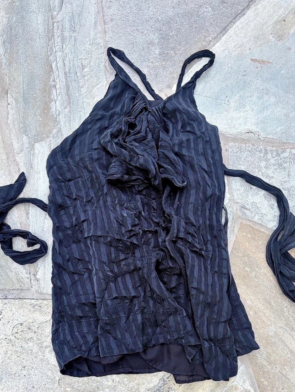 Black Striped Tie-Detail Mini Dress